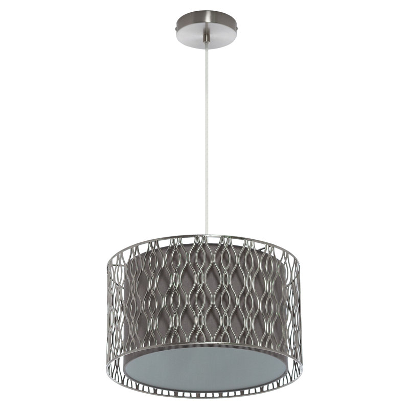 14"W Silver Metal Pendant Light with Fabric Shade