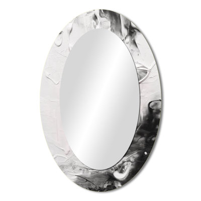 White Twist Watercolor IV - Abstract Oval Decorative Mirror On Metal