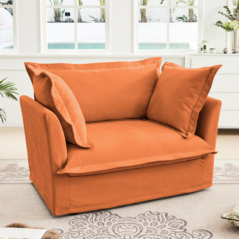 Confortable fauteuil simple orange avec 1 grand dossier et 2 coussins décoratifs, matériau en chenille respirant, housses amovibles, chenille design,