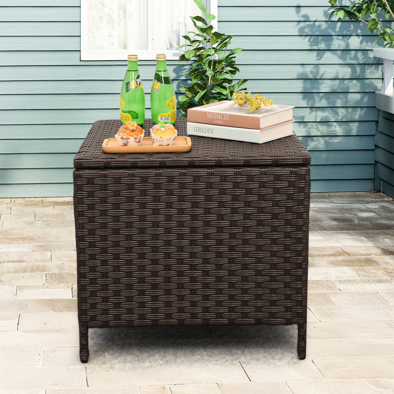 Outdoor Wicker Side Table Patio Coffee Table with Storage End Square Table, Brown