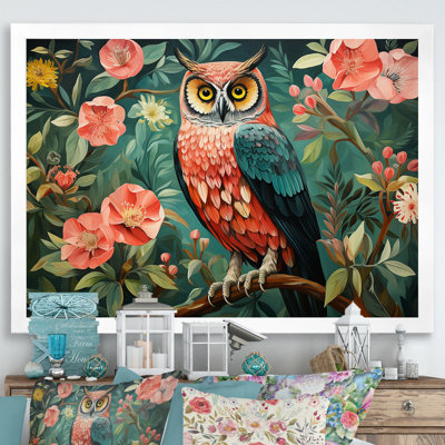 Hibou rose et gris dans le style Matisse V - Art mural animal hibou