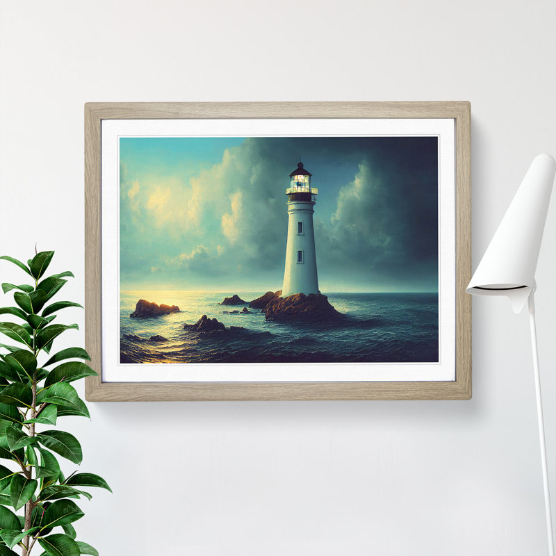 Mesmerising Lighthouse - Single Picture Frame Print, 34cm H x 46cm W x 2cm D, Oak Framed