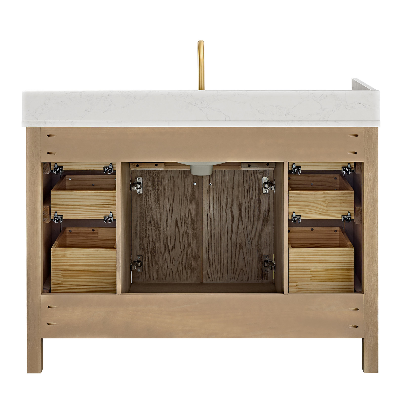 Lala 48" Single Bathroom Vanity with Grain White Engineered Stone Countertop without Mirror, Nature Oak