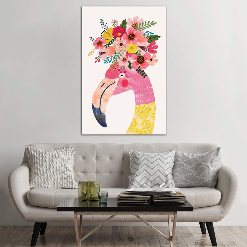 Flamant rose par Mia Charro - impression d'art graphique, H 60 po x l 40po x P 1,5 po, Toile tendue