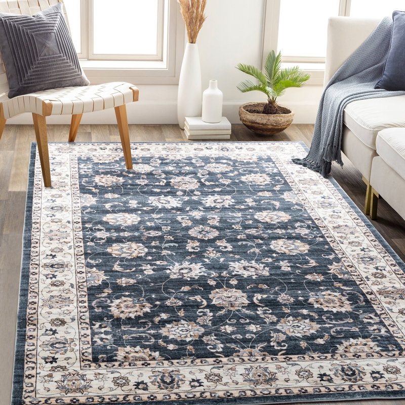 Tapis oriental en polyester tissé à la machine Cherita, Rectangle de 5 pi x 8 pi