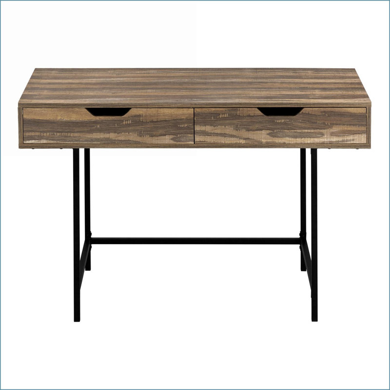 Bureaux, bureau d'ordinateur L moderne de 48 po avec tiroirs de rangement, stratifié brun et amp; Métal noir | Brun | Panneau de particules