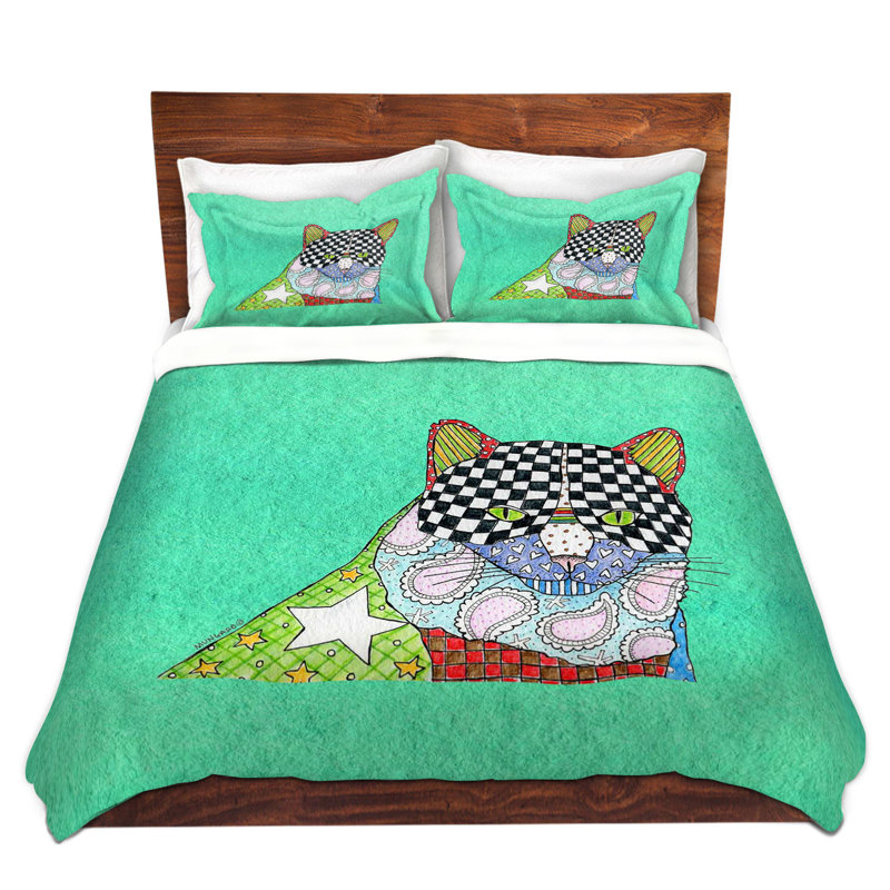 Ensemble de housse de couette pour chat, 1 housse simple + 1 taie standard, Vert / Noir / Vert