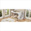 Structure de lit superposé double classique en bois massif blanc avec lit gigogne simple, escalier intégré, tablettes de rangement et DEL pour les enfants et les chambres d'amis
