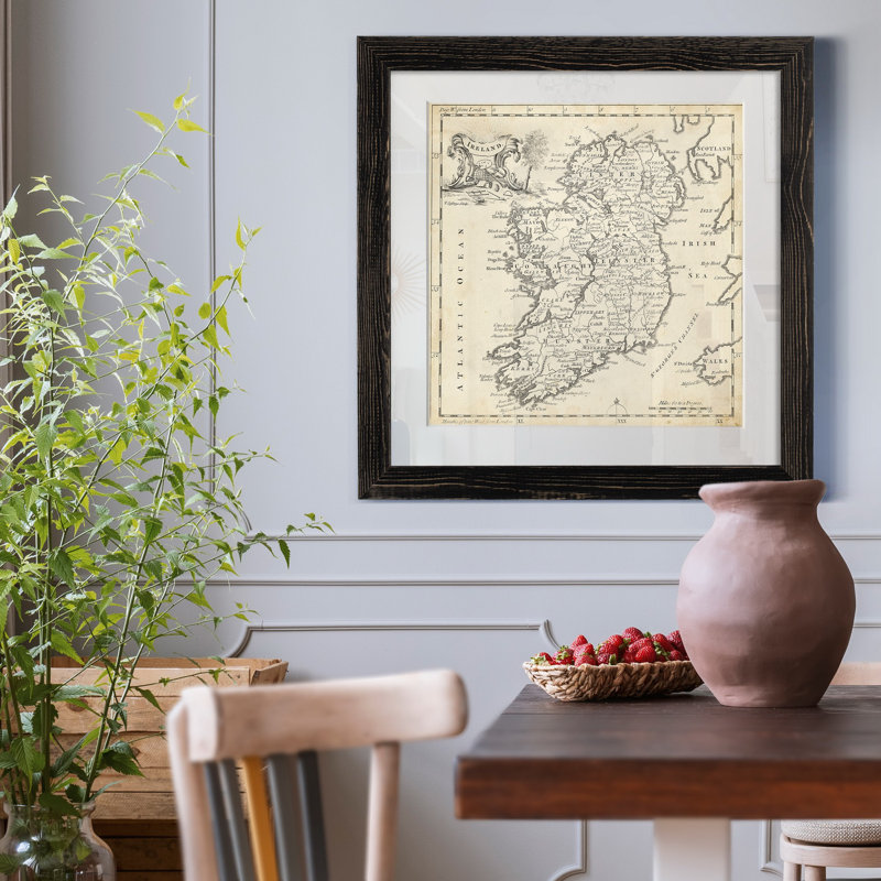 Carte de l'Irlande - impression d'art graphique, Papier encadré noir, H 35,5 po x l 35,5 po x P 1,5 po