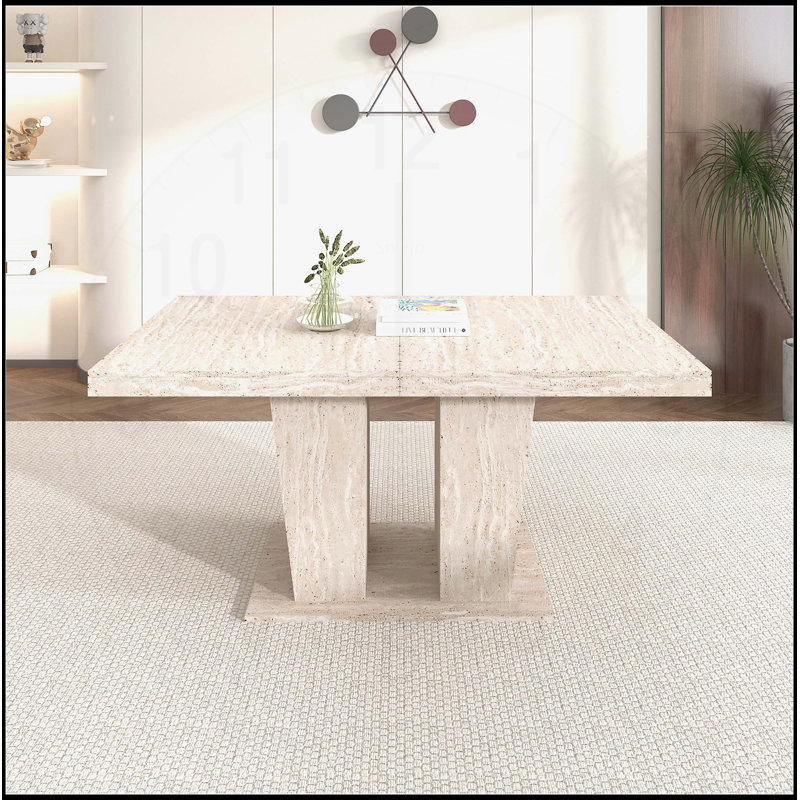 Table de salle à manger rectangulaire extensible pour 6 à 10 personnes, motif de travertin veiné, design simple et élégant, 160 à 200 cm