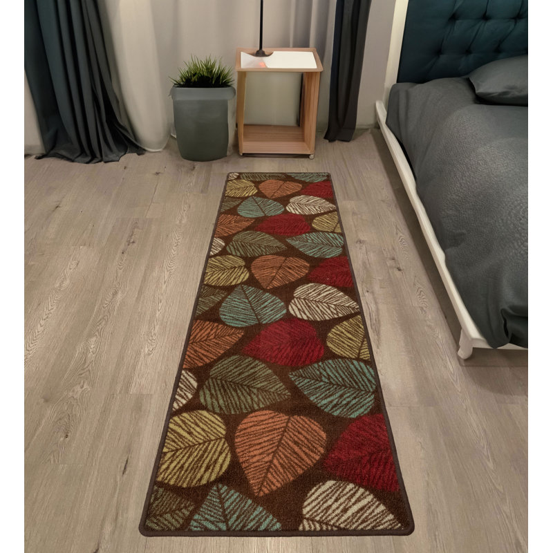 Tapis à poils courts antidérapant à motif floral, Tapis de couloir 1 pi 9 po x 4 pi 11 po