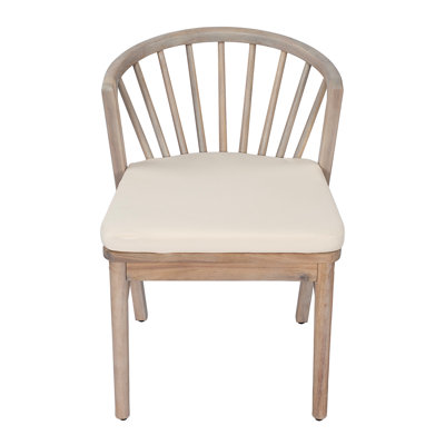 Ensemble de 2 chaises de salle à manger d'extérieur, chaises de patio en bois d'acacia avec coussin lavable crème, pour cour, bord de piscine, jardin, blanc clair