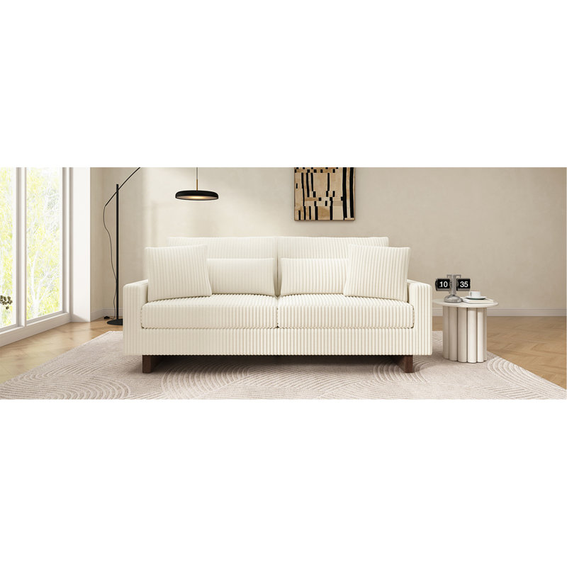 Canapé moderne avec causeuse 80,3 po et quatre coussins pour le salon, beige, Velours côtelé beige, Beige