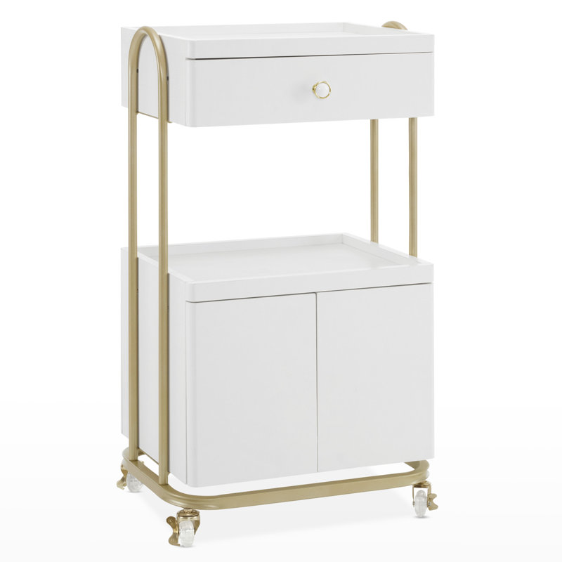 Utility Cart with Storage Drawer and Cabinet, Rolling Trolley with Metal Frame