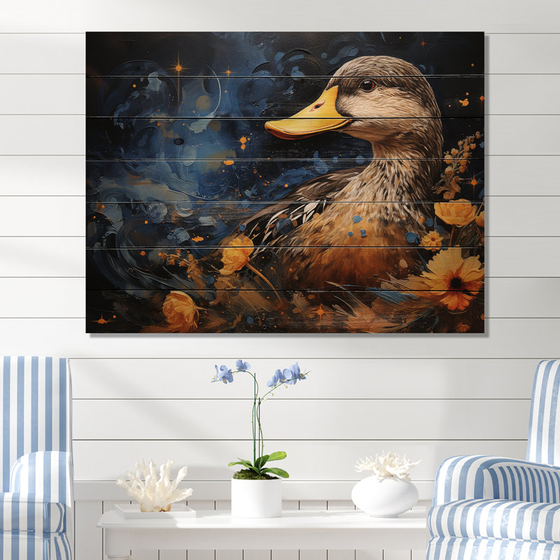 Canard bleu élégant Baroque II - animal canard sur bois, H 10 po x l 20 po