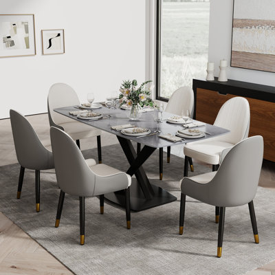 Ensemble de table de salle à manger en pierre frittée pour 6 personnes Zyrell