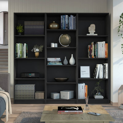 Black Living Room Bookcase Collection - Spacious & Practical Style 3 Piece , Generous Storage Space, Long-Lasting Wood, Contemporary