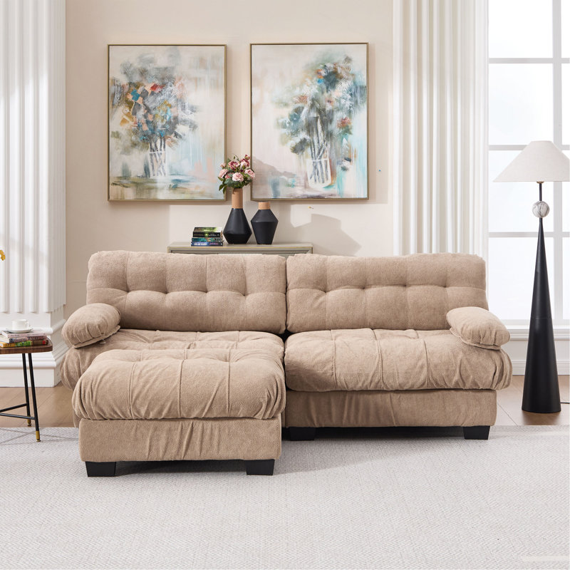 Canapé modulaire modulaire avec nuage, siège en forme de L avec repose-pieds, canapé modulaire pour le salon, causeuse en flanelle avancée avec 4 coussins