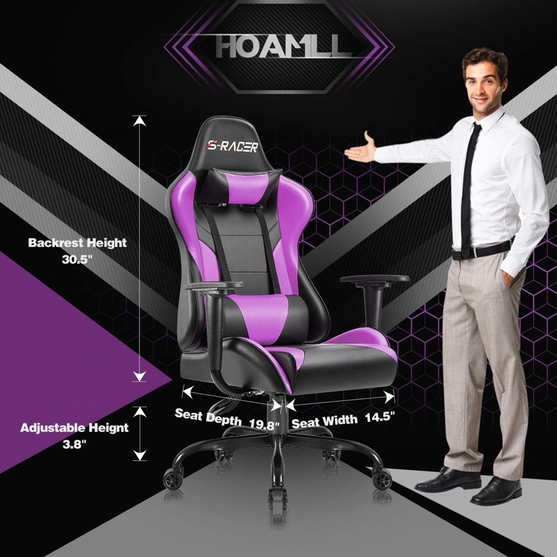 Homall High-Back Adjustable Reclining Ergonomic Faux Leather PC & Racing Game Chair, Purple