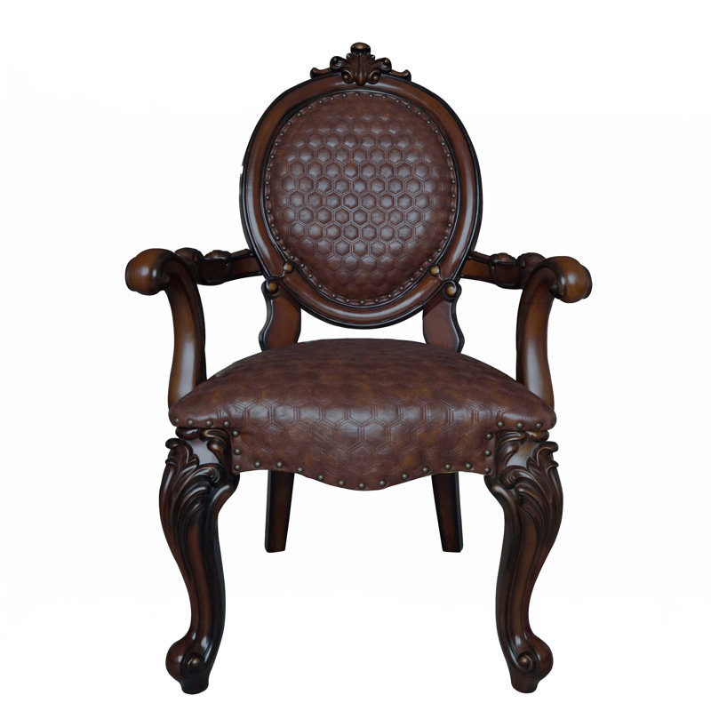 Brown Faux Leather Arm Chair with Nailhead Trim