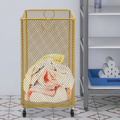 Metal Mesh Rolling Laundry Basket