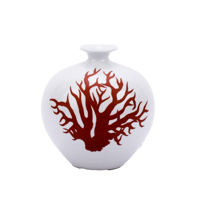 Vase de table en porcelaine rouge/blanc 10,25 "intérieur/extérieur