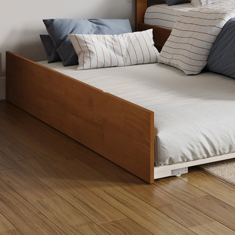 Lit gigogne escamotable en bois massif Rasnick, Double, Caramel clair