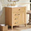 [Vidéo] Meuble-lavabo de 30 po en grain de bois naturel avec lavabo en céramique, pieds en bois massif, mécanisme de fermeture en douceur, tiroir basculant et tablette de rangement sur la porte, tablette réglable