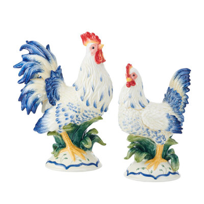 Fitz and Floyd Fitz And Floyd Sicily Blue Rooster And Hen Figurine