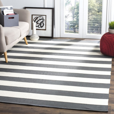 Parikh Striped Handmade Flatweave Cotton Grey/Ivory Area Rug