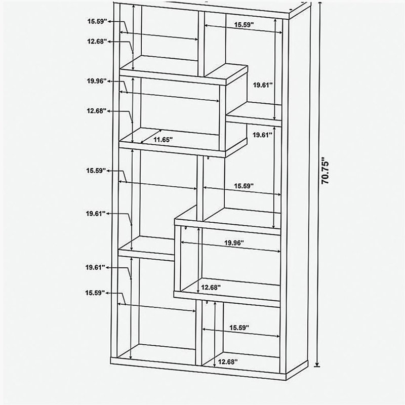 Rectangular 10-shelf Bookcase in Weathered Grey