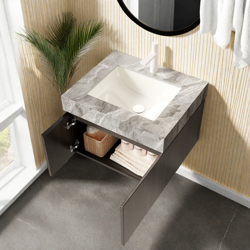 Meuble-lavabo flottant et lavabo, rangement de salle de bain moderne en contreplaqué 24 po
