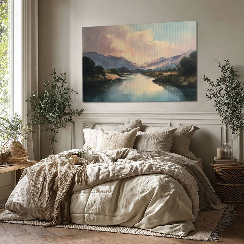 Art mural en toile tendue Soft Sunset River - Décoration de salon, de chambre à coucher ou de bureau, L 36 po x H 24 po
