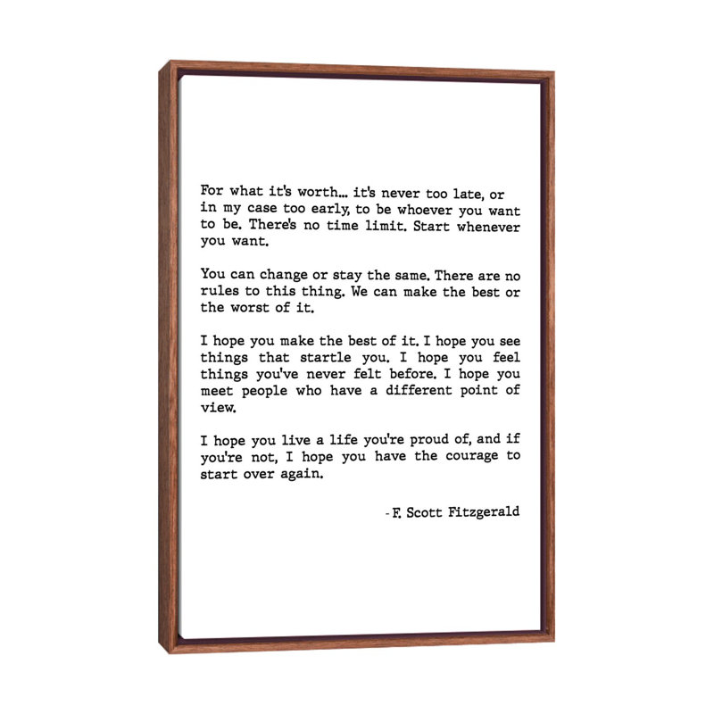 «For What It's Worth» par Scott Fitzgerald, impression d'art textuel, H 26 po x l 18 po x 1,5 po, Pas de tapis