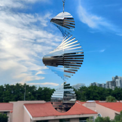 Spinners suspendus, spirale 3D en acier inoxydable hautement réfléchissant en métal en forme de vent en plein air, décorations pour faire peur aux oiseaux de jardin de 13,8 po