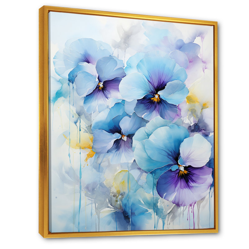 Bouquet d'harmonies bleues et mauves Blossum, H 40 po x l 30 po x P 1,5 po, Cadre flottant doré