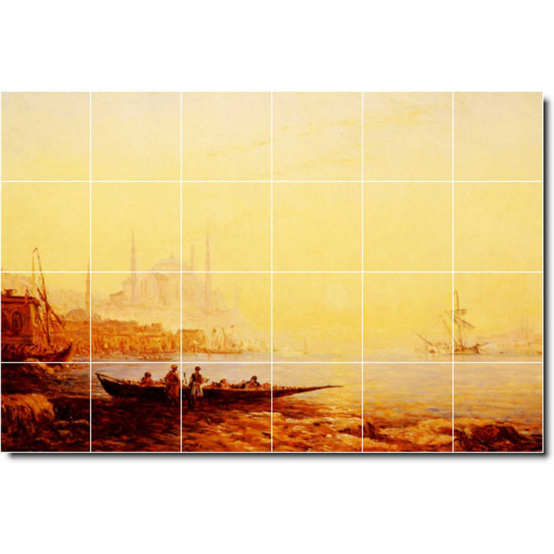 Carreau de céramique décorative 25,5 po x 17 po 4,25 po x 4,25 po, Peinture de bord de mer Felix Ziem W09985