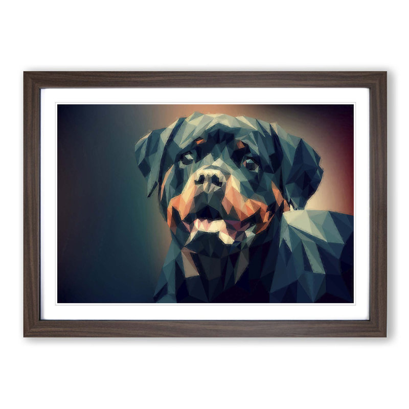 Geometric Rottweiler Dog in Abstract - Picture Frame Graphic Art Print on MDF, 48cm H x 65cm W x 2cm D, Walnut Framed