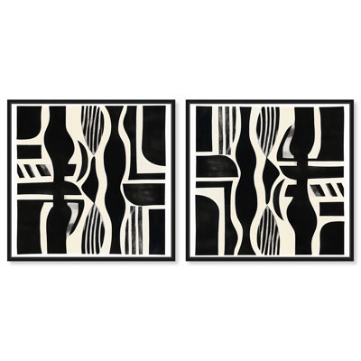 Ensemble de motifs noirs sur toile, art bohème élégant par Art Remedy