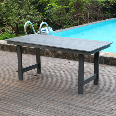 HDPE Patio Dining Family Table, Coffee Table, Outdoor Table For 4-6 People With Umbrella Hole For Backyard, Garden, Pool, Grey, 66.9" W X 31.34" D X 29.5" H