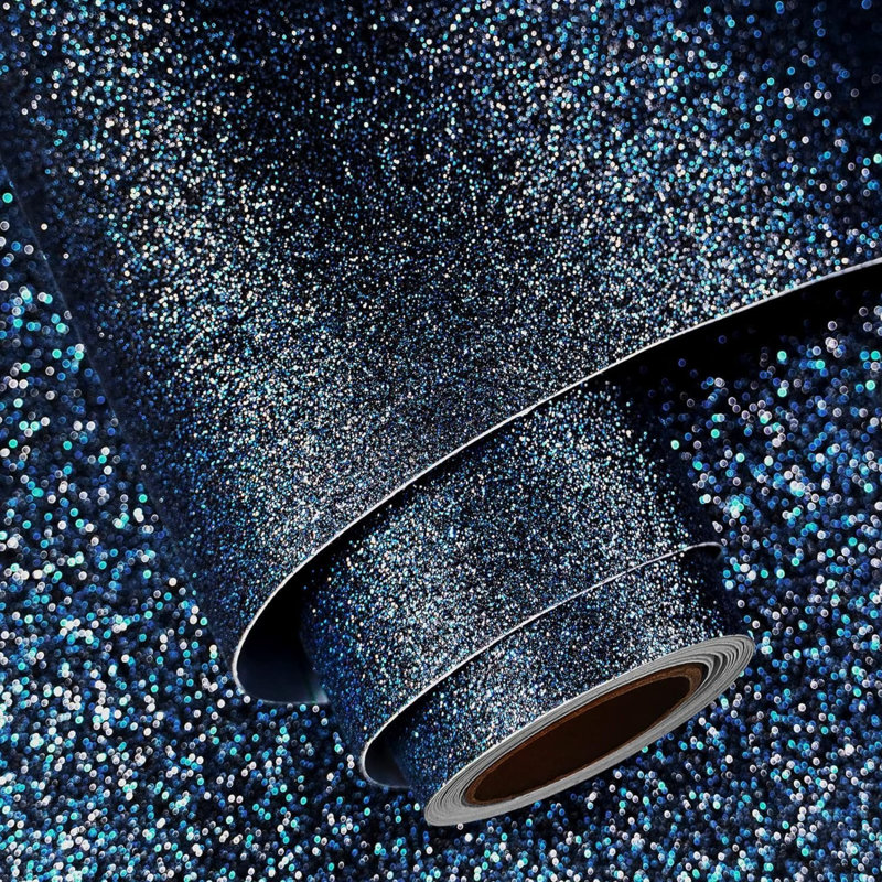 Black Blue Glitter Self Adhesive Wallpaper Kids Room Boys Bedroom Peel And Stick Glitters Wallpaper For Living Room Navy Blue Vinyl Wrap For Furniture Cupboards Fireplace Wall Glitter 40CM×2M