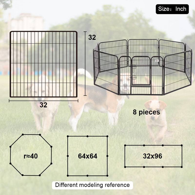 8 Panel Dog Playpen Foldable Metal Indoor Outdoor Exercise Pen Dog Fence 32 Inch Height Heavy Duty Pet Playpen with Lockable Double Door for Large Medium Small Pets