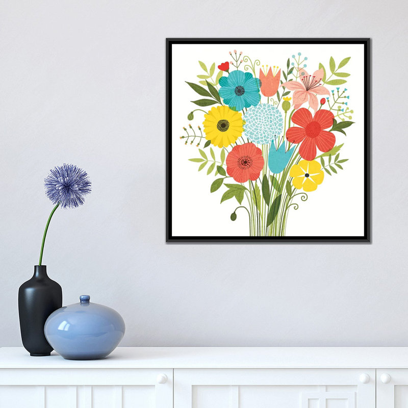 " Seaside Bouquet I " by Michael Mullan, 18" H x 18" W x 1.5" D, Black Framed Canvas, No Matte