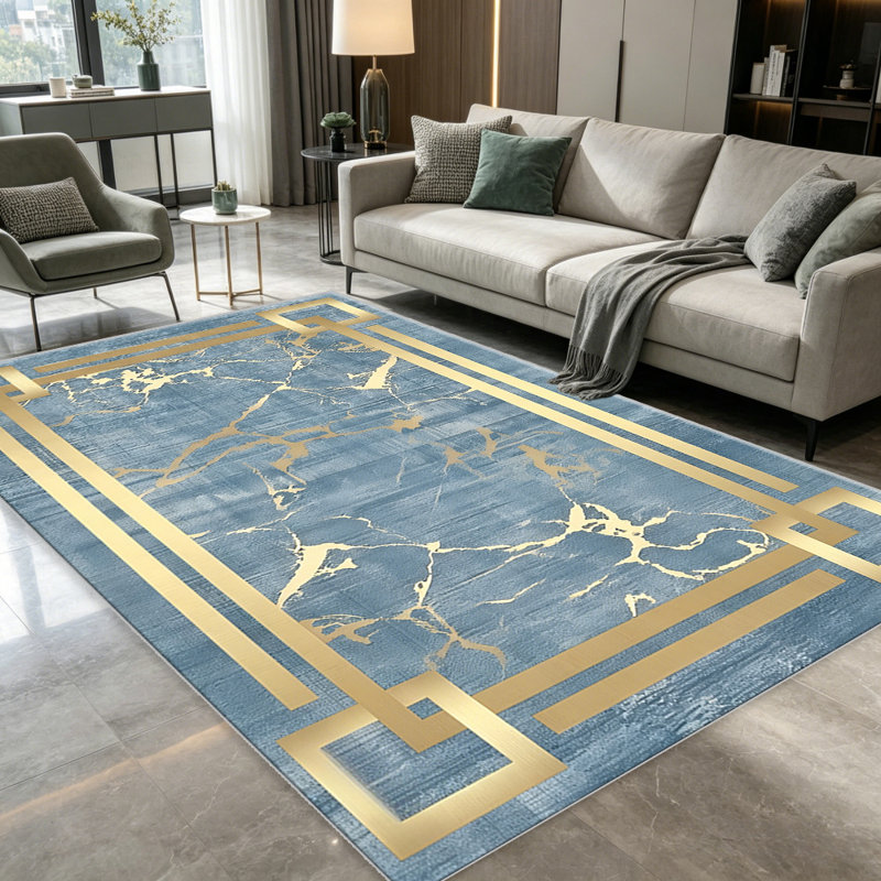 Classic Blue & Gold carpet-easy to clean, machine-washable, soft and comfortable; suitable for door mats, kitchens, living rooms, bedrooms, corridors, and laundry areas. Easy to clean, durable carpet for home decoration.