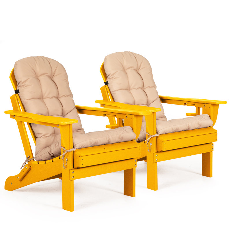 Ensemble de 2 chaises pliantes Adirondack avec coussin, surdimensionné en Hdpe et résistant aux intempéries, Orange