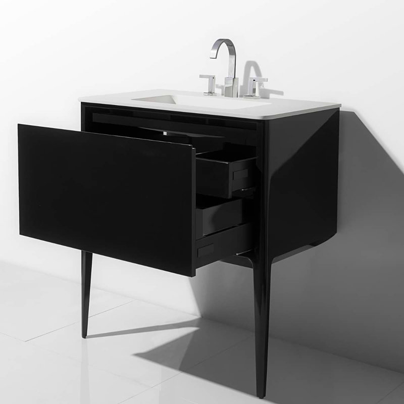 Luxe 36" Gloss Vanity With Counter, Black