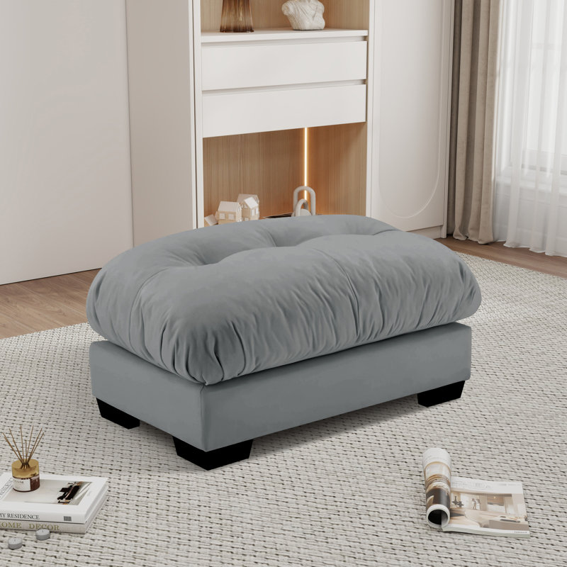 Down Filled Overstuffed Performance Velvet Ottoman, Gray