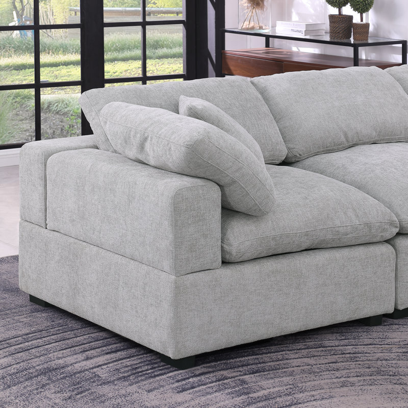 Caylob 4 - Piece Upholstered Chenille L Shaped Couch With Reversible Ottoman, Gray Chenille