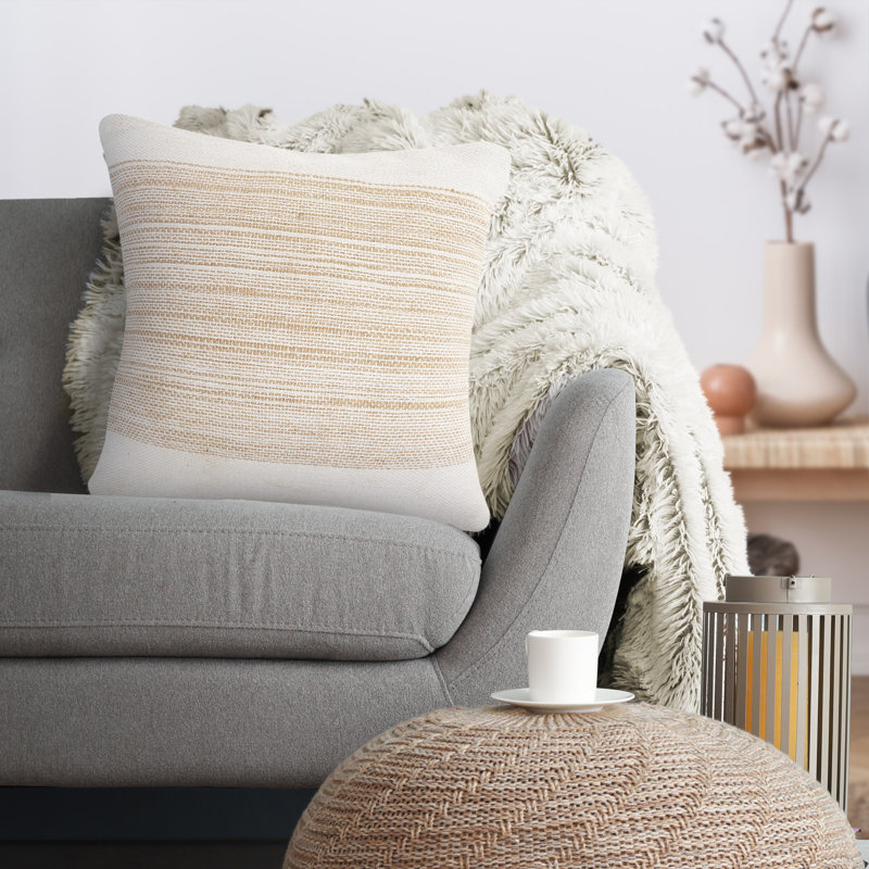Coussin décoratif rayé en mélange de coton texturé fait à la main Coastal