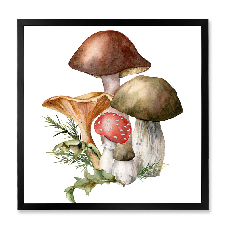 Composition d'automne avec champignons Amanita Muscaria - Peinture sur toile encadrée, H 16 po x l 16 po x P 1 po